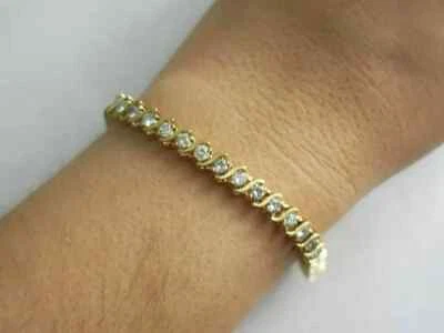 11CT Round Cut Lab-Created Diamond S Link Tennis Bracelet 14K Yellow Gold Finish - Image 1 of 4