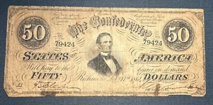 1864 $50 Confederate Note - Picture 1 of 2