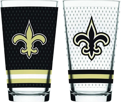 New Orleans Saints Football Mixing Glass Set of Two 16oz Full Logo in Gift Box Cover