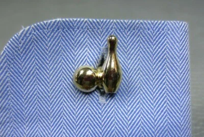 Vintage Bowling Ball and Pin Yellow Gold Plated Cuff Links  - Image 1 of 3