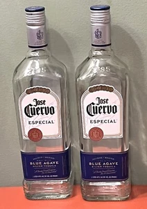 2 Empty Jose Cuervo Especial Blue Agave Silver Tequila 1 Liter Embossed Bottles - Picture 1 of 15