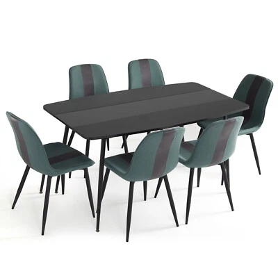 Mondeer Dining Table and 4/6 Upholstered Chairs with Metal Legs Dining Kitchen - Image 1 of 4