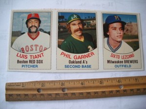1977 HOSTESS PANEL LUIS TIANT PHIL GARNER SIXTO LEZCANO 10-11-12
