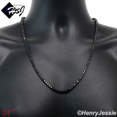 16-24"MEN 14K BLACK GOLD PLATED ICY BLING CZ 4MM 1 ROW TENNIS CHAIN NECKLACE*BN2 - Image 1 of 4