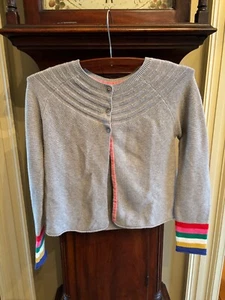 Girls Mini Boden Cotton/Cashmere Blend Cardigan, Gray stripped sleeves 9-10AY - Picture 1 of 4