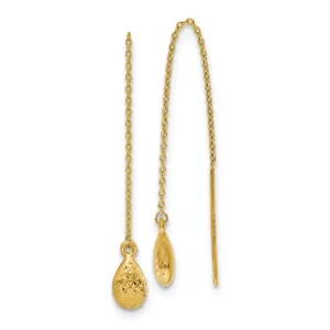 14k Yellow Gold Textured Tear Drop Threader Earrings 1.01g Gift for Mother - Picture 1 of 6
