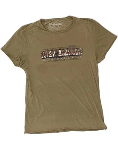 NAPAPIJRI Womens Graphic T-Shirt Top UK 14 Medium Khaki Cotton BL10 - Picture 1 of 3
