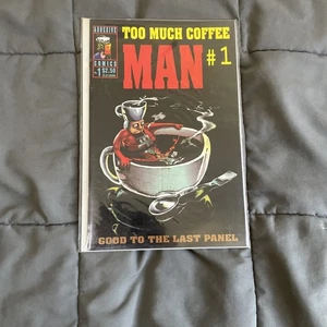Cómic adhesivo Too Much Coffee Man #1 de colección de los años 90 - Imagen 1 de 2