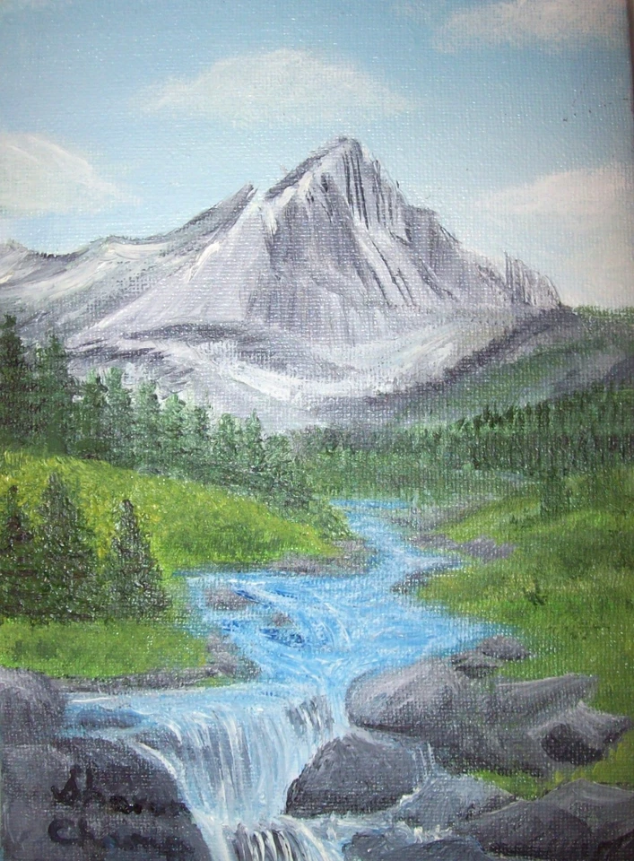 Original Oil Painting on Canvas Signed by Artist - Landscape, Bob Ross Style - Image 1 of 1