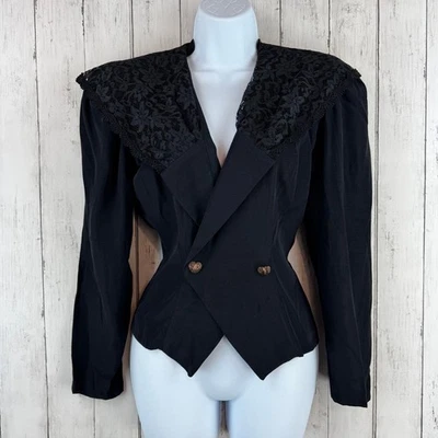 VTG NWT Scarlett Black Fitted Crop Evening Jacket Lace Detail USA Size 3/4 Small - Image 1 of 4