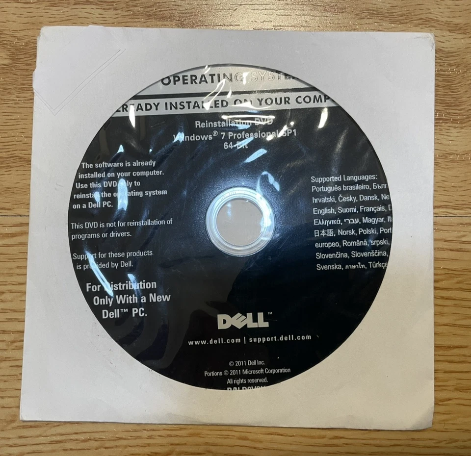 Dell Reinstall DVD • Windows 7 Professional SP1 64-Bit  •  0KJX6D  - Image 1 of 2