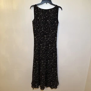 Talbots Women’s Size 6 Pure Silk Sleeveless Maxi Dress Black Beige Dot Print Y2K - Picture 1 of 8