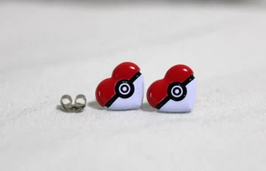 Pokémon, Heart-Shaped PokeBall Stud Earrings (Backs Included) - Picture 1 of 2