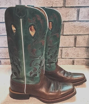 Женские кожаные сапоги вестерн Twisted X WRS0021 с оборками 6,5B бирюзовый стержень коричневые - Изображение 1 из 4