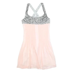 Mini vestido plisado de seda rosa y plateado de Chanel para mujer Reino Unido 4 sin mangas con tiras - Imagen 1 de 6