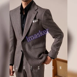 Mens Wool Suit Slim Fit Business Formal Single Button Wool Casual Suit Jackets - Picture 1 of 24