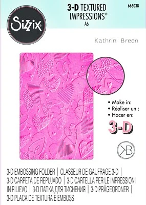 Sizzix Mark Making Hearts 3D Embossing folder #666038 Retail $9.99 Kath Breen - Image 1 of 4