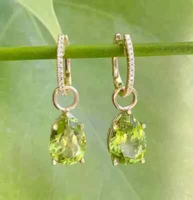 Green Peridot Drop-Dangle Earring 2.00Ct Pear Lab Created 14K Yellow Gold Plated - Image 1 of 4