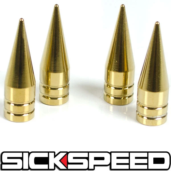 4 24K GOLD LONG SPIKED VALVE STEM CAPS METAL THREAD KIT/SET RIM/WHEELS/TIRE P2 - Image 1 of 1