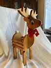 Wooden Standing Reindeer Holiday Basket Planter Handcrafted Christmas Décor