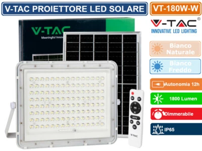 V-TAC VT-180W FARO LED FLOODLIGHT 20W BIANCO PANNELLO SOLARE TELECOMANDO IP65 - Immagine 1 di 4