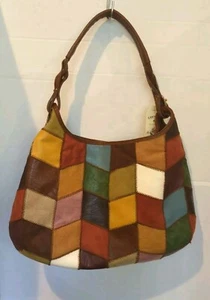 VTG Canyon River Blues Leather(?) & Suede Patchwork Boho Purse With Tags - Picture 1 of 8