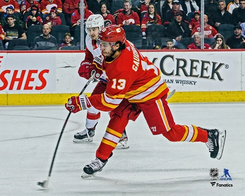 Johnny Gaudreau Calgary Flames Unsigned Alternate Jersey Shooting 8" x 10" Photo Cover