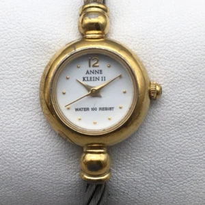 Vintage Anne Klein II Uhr Damen 21 mm Armreif gold silberfarben neue Batterie - Bild 1 von 15
