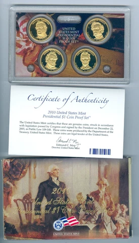 2010 US Mint Presidential $1.00 Coin Proof set/4, Box & COA Cover