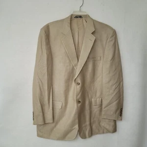 Haggar Black Label Blazer Men 46L Tan Herringbone Silk Sportcoat Business Preppy - Picture 1 of 17