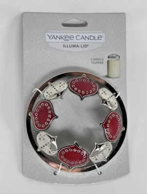 NUEVO Yankee Candle Escandinavo Rojo Plata Adornos Illuma Tapa Tarro Vela Topper Foto 1 de 4