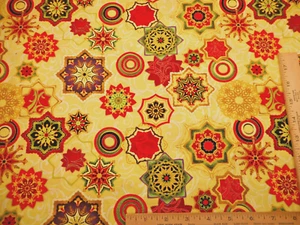 Hoffman Christmas Fabric By Yard Holiday Refections Met Gold Yellow Cotton #14 C - Picture 1 of 2