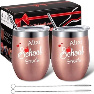 2x After School Snack Funny Teacher Appreciation Gifts Steel Wine Tumbler 12oz - Picture 1 of 7