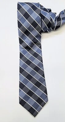 Corbata para hombre Michael Kors seda azul y gris patrón a cuadros para hombre Foto 1 de 3