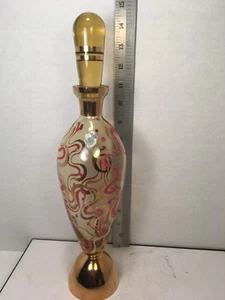 GLASS DECANTER BOTTLE Decorated Vintage w/ Stopper 14" Mid Century Collectible - Picture 1 of 12