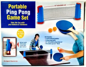 Portable Ping Pong/Table Tennis Game Set - 2 Paddles, 2 Balls, & Retractable Net - Picture 1 of 7