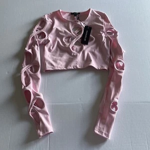 Club Exx Pink Crop Top For Festivals Holed Design - Picture 1 of 6
