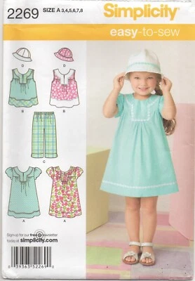 Simplicity Sewing Pattern 2269 EASY Dress Top Trousers Hat, Trim Yoke Sz 3-8 New - Image 1 of 4