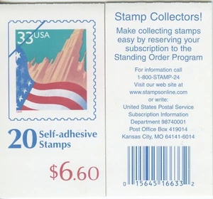 US, #BK276(2# 3279a) CITY FLAG - Booklet of 20 MNH 33 cents UNEXPLODED Perfect! - Picture 1 of 1