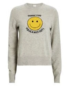 $298 NWT KULE Heather Gray The Take Out Happy Face Cashmere Sweater RARE! XS S - Picture 1 of 17