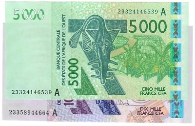 SET Ivory Coast 5000 & 10000 Francs CFA 2003 (2023) aUNC "A" West African States - Image 1 of 4