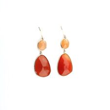 Carnelian, Peach Moonstone Rose Cut Drop Earrings Set In 14k Rose Gold