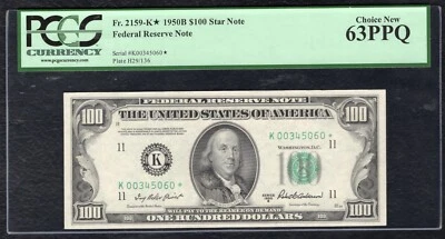 FR.2159-K* 1950-B $100 *STAR* FRN FEDERAL RESERVE NOTE DALLAS, TX PCGS UNC-63PPQ - Image 1 of 2
