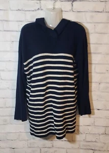 Chaps Navy Striped Knit Hoodie Tunic Long Sweater XXL - Picture 1 of 4