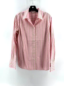 J. Camisa para mujer Crew 100 % algodón calce ajustado rosa a rayas con botones talla grande - Imagen 1 de 14