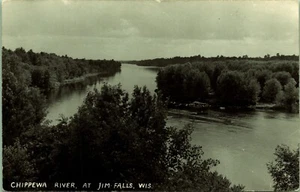 Chippewa River at Jim Falls Wisconsin Real Photo Postcard - Picture 1 of 2