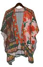 Umgee Orange Floral Women Medium/Large Kimono Boho Hippie Open Front Breathable 