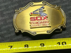 Fibbia per cintura vintage Chicago White Sox MLB baseball ottone - Foto 1 di 2