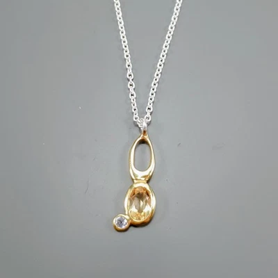 Collar de citrino natural hecho a mano de plata de ley 925 17"/N27308 Foto 1 de 4