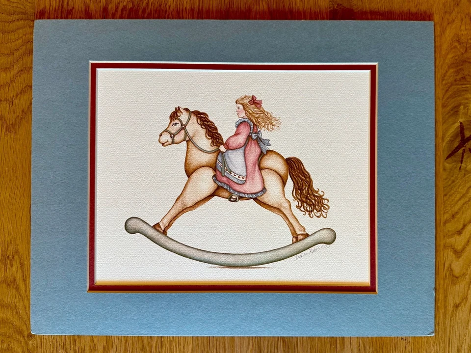 "Impresión de caballo mecedor DEBBY RUBIS firmada y fechada 84 arte infantil sin marco 11 x 14""" Foto 1 de 4